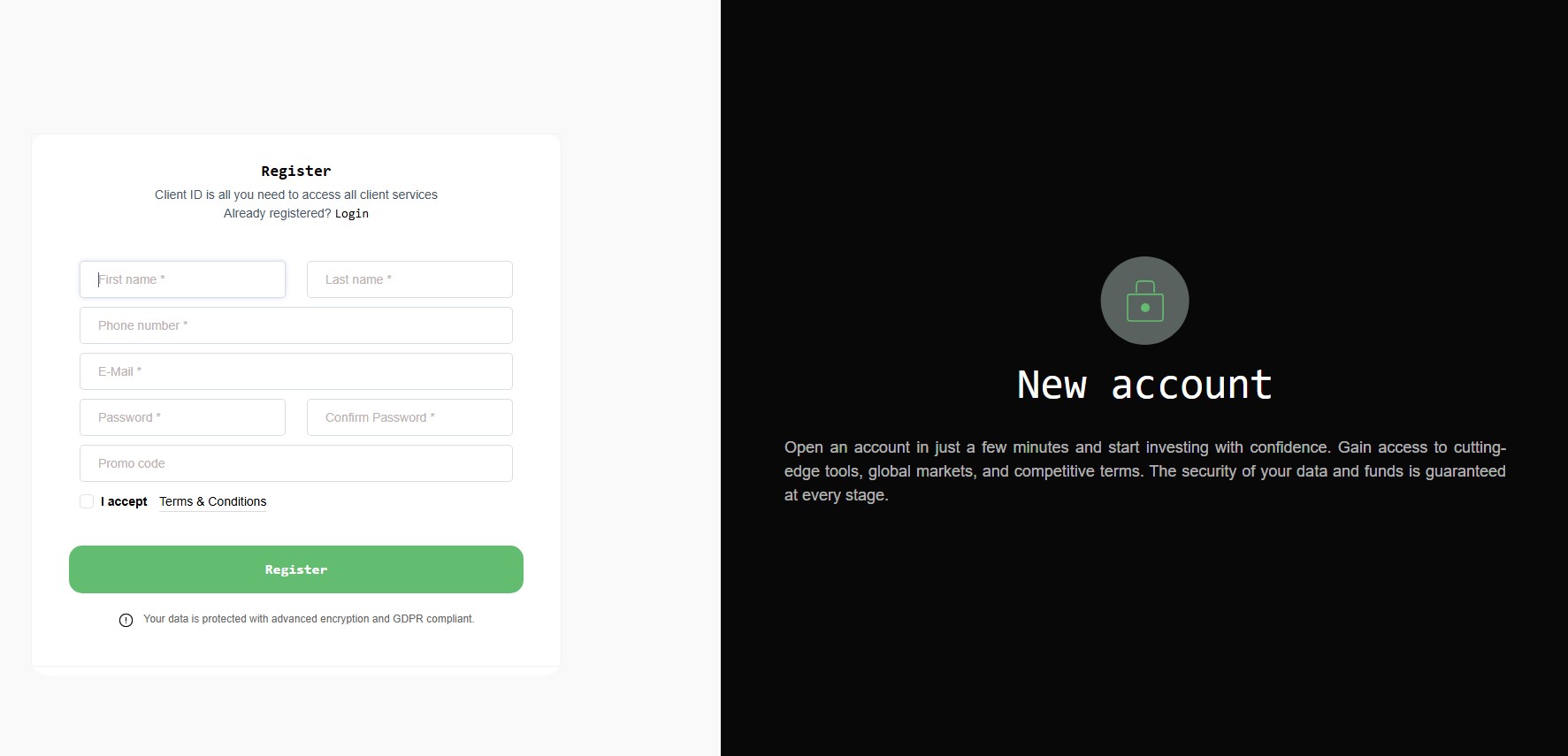 Registration on the broker's website